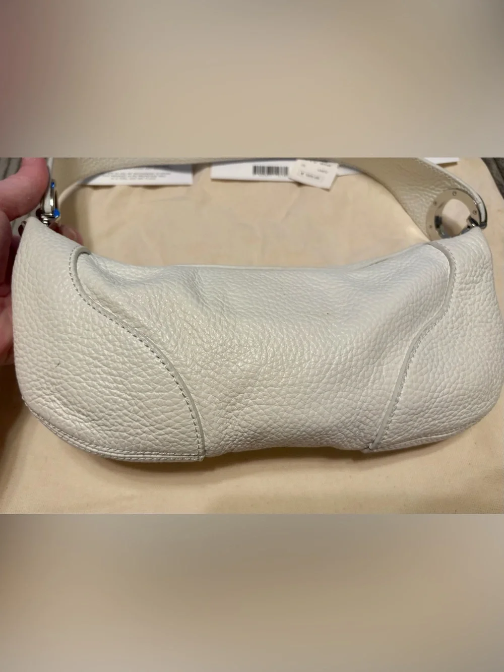 BY FAR Mini Amira White Pebbled Leather Shoulder Bag